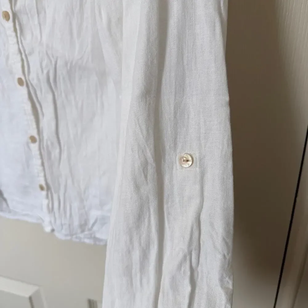 Orvis White Linen Button Down Shirt Women's Size Medium